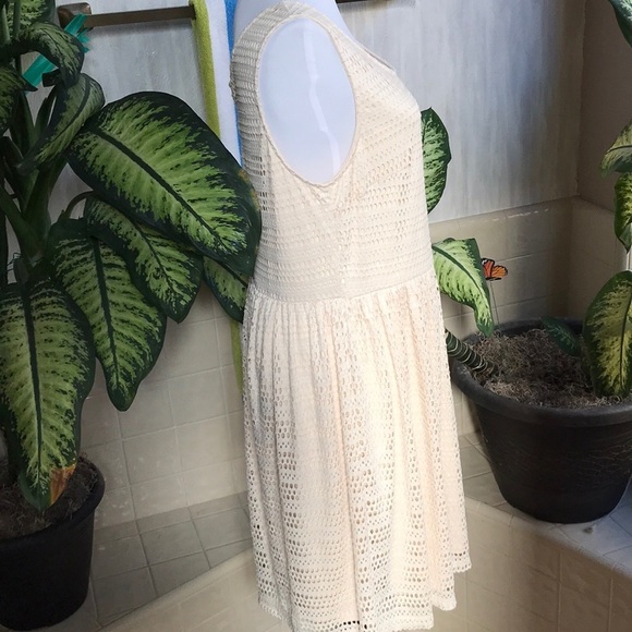 George cream fit and flare dress with overlay lace - Picture 4 of 7